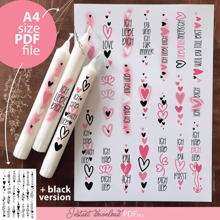 valentine's day planner stickers with pink and black hearts on white paper next to each other