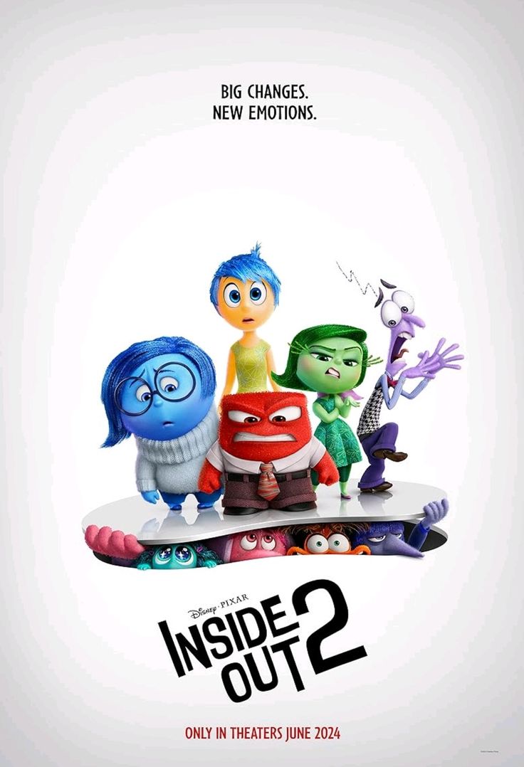 the inside out 2 movie poster with monsters and other characters on top of a skateboard