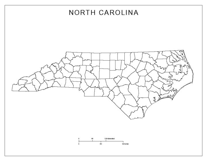 the north carolina state map with its capital and major cities, outlined in black on a white background