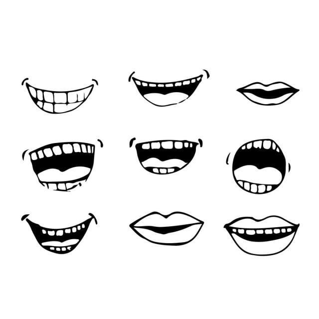 cartoon mouths with different expressions on white background