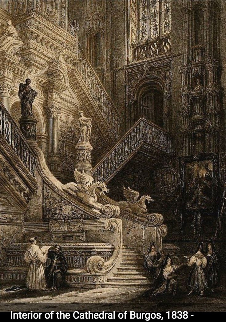 an old illustration of people on the stairs