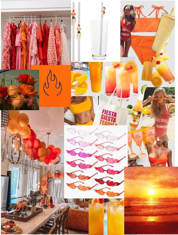 a collage of photos with orange and red colors