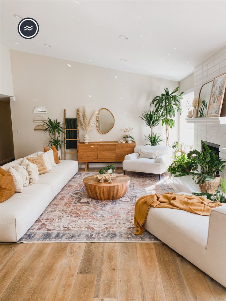 Stunning living room inspiration using earth tones and featuring a machine washable rug.