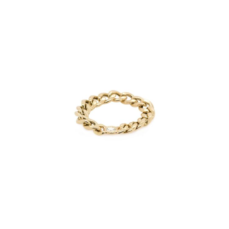 14k gold medium hollow curb chain ring with single floating white diamond SPECIFICS• chain is approx. 4.5mm wide• white diamond .10 ctw• available in yellow gold only ***Due to the nature of this design sizing may vary slightly. We recommend ordering your usual size. ***Please note: Rings in quarter sizes and outside of sizes 5-8 on this style are considered custom and are not returnable. We recommend you visit your local jeweler to get a professional measurement or order our complimentary ring Luxury Round Rings With Chain Detail, Modern 14k Gold Cuban Link Jewelry, Fine Jewelry Yellow Gold Chain Ring, Tarnish Resistant, Fine Jewelry Cuban Link Chain, White Gold Cuban Link Chain Jewelry, Luxury 14k Gold Curb Chain Jewelry, Tarnish Resistant Gold Plated Yellow Gold Chain Ring, Tarnish Resistant Yellow Gold Plated Chain Ring, Oval Link Diamond Jewelry With Single Diamond