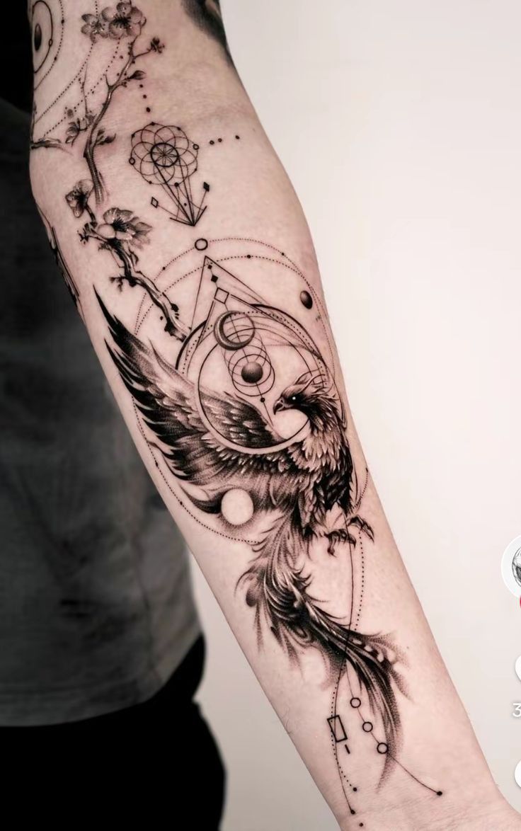 a person with a tattoo on their arm and an owl in the middle of it