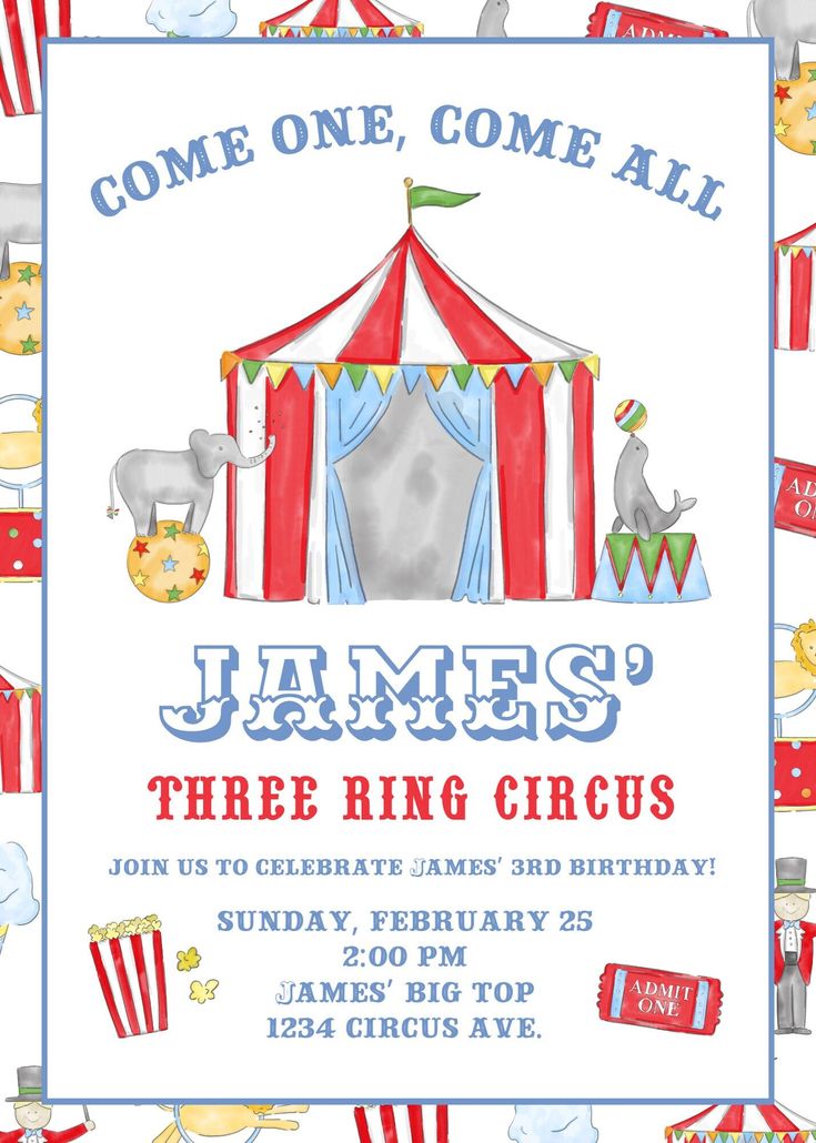 a circus themed birthday party with the name james's three ring circus