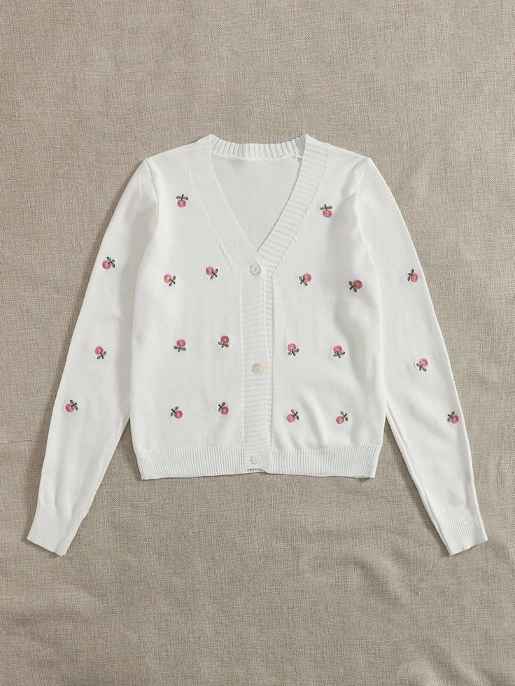 Floral Embroidery Button Up Cardigan | SHEIN UK Embroidery On Cardigan, Cardigan Aesthetic, Cardigan Embroidery, Shein Cardigan, Embroidery Cardigan, Sweater Dress Outfit, Elegant Sweater, Embroidery Sweater, Fall Fit