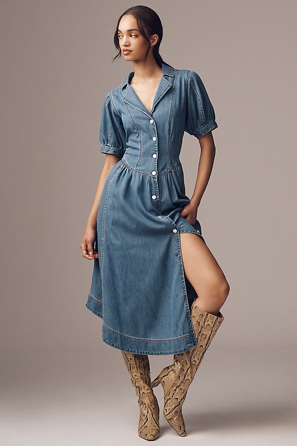 100% cotton Side seam pockets Button front Machine wash Imported | Short-Sleeve Denim Midi Shirt Dress by Pilcro in Blue, Women's, Size: 12, Cotton at Anthropologie Casual Day Dresses, Fall Dress, Midi Shirt Dress, Mini Shift Dress, Blue Midi Dress, Boho Blouses, Plus Dresses, Petite Dresses, Premium Denim