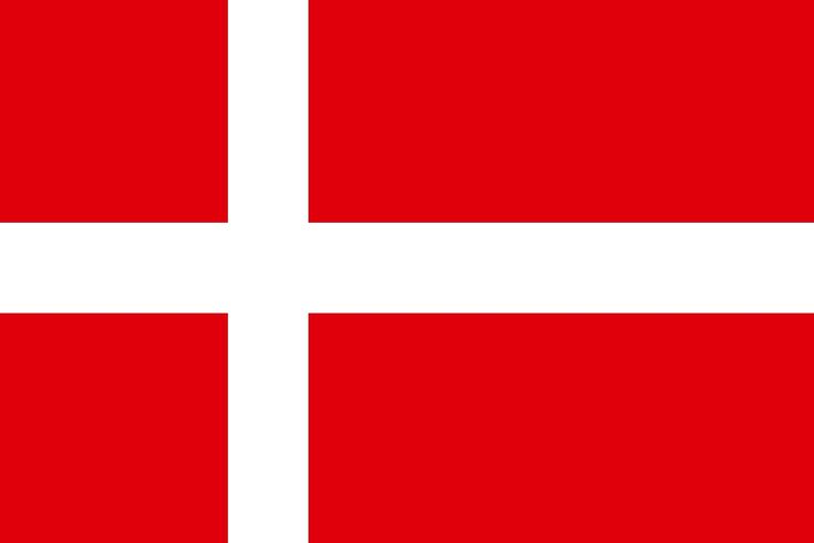 the flag of denmark is red and white with a cross at the center on it