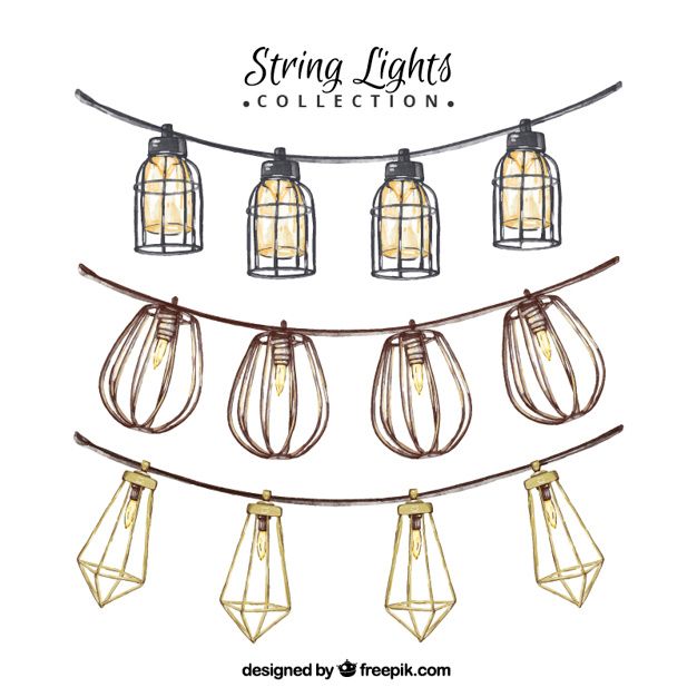 string lights are hanging from a wire with caged cages on it, and some light bulbs