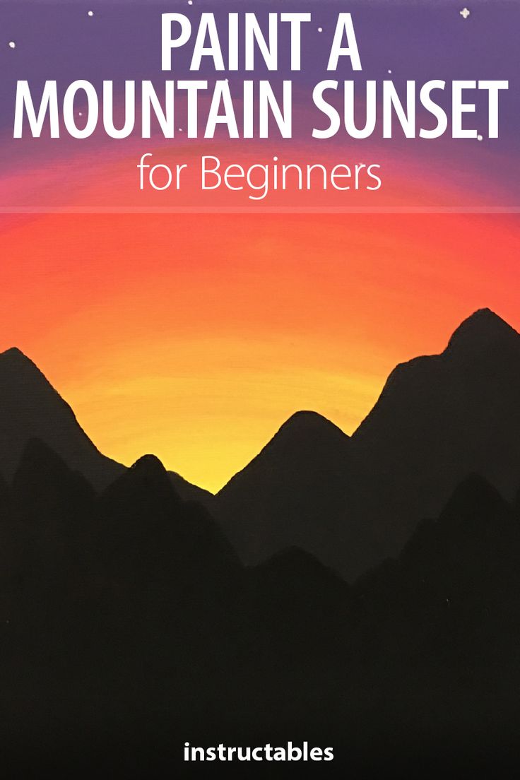 a book cover with mountains and the sun in the background, which reads paint a mountain sunset for beginners