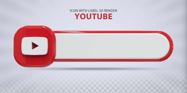 a red and white button with an arrow pointing to the youtube logo on it's side