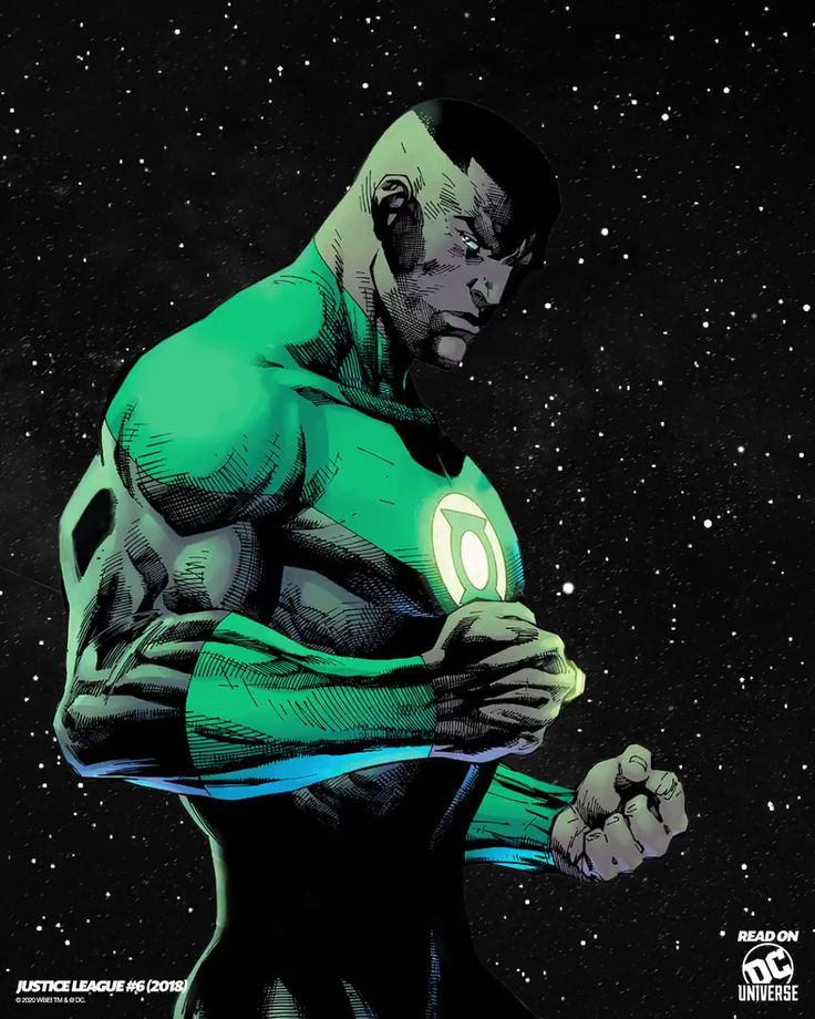 the green lantern is holding his hands out in front of some stars and space behind him