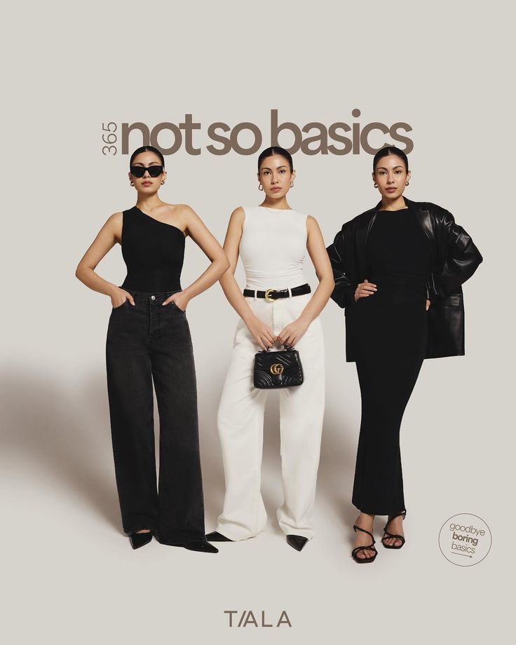 three women standing next to each other in front of a poster that says not so basics