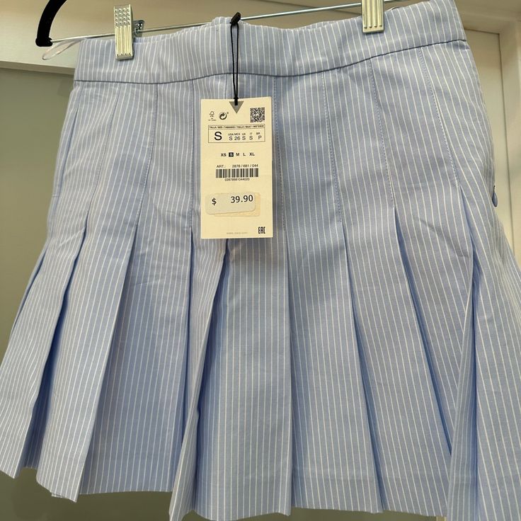 Nwt! Never Worn Trendy Blue Mini Skirt By Zara, Light Blue Casual Mini Skirt For Spring, Trendy Light Blue Cotton Skirt, Trendy Blue Skort For Spring, Trendy Blue Pleated Summer Skirt, Light Blue Short Skort For Spring, Preppy Summer Workwear Skort, Preppy Pleated Bottoms For Spring, Zara Casual Skirt For Spring