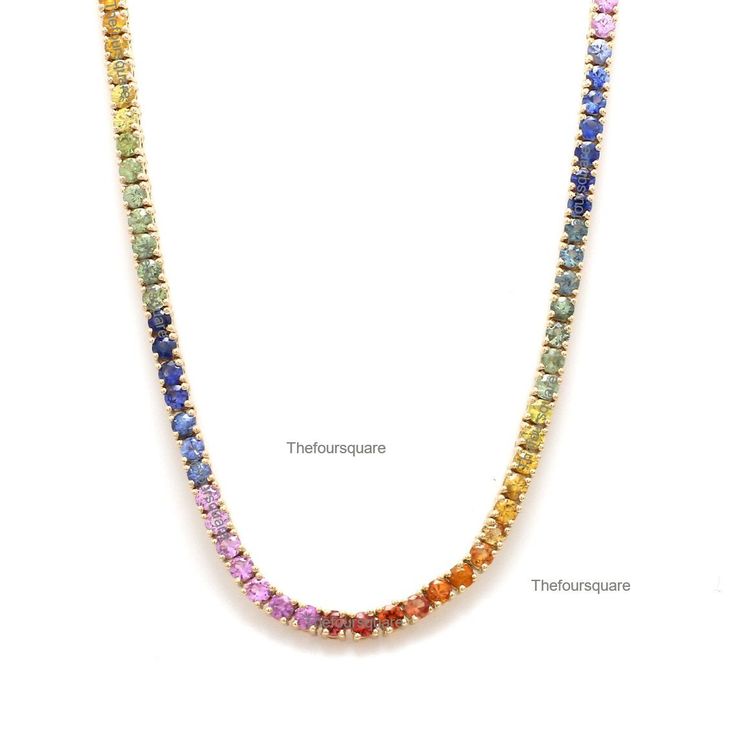 Multi Sapphire Tennis Necklace Specially Made For Wedding & Engagements, Rainbow Sapphire Choker Necklace, Birthday Gift For Her, Bridal Necklace Jewelry, Handmade Jewelry, September Birthstone Necklace. Also Available  in Rose Gold, White Gold &  Yellow Gold. 𝐏𝐫𝐨𝐝𝐮𝐜𝐭 𝐢𝐧𝐟𝐨: 𝟏𝟒𝐤 𝐬𝐨𝐥𝐢𝐝 𝐠𝐨𝐥𝐝 ★𝐃𝐞𝐭𝐚𝐢𝐥𝐬 ★𝐒𝐊𝐔 𝐂𝐨𝐝 : BLC-NEC4270 ★𝐏𝐮𝐫𝐢𝐭𝐲 : Solid 14k Gold ( Also available in 9k & 18k Solid Gold) ★𝐌𝐞𝐭𝐚𝐥 : Yellow Gold ( Also available in Rose Gold & White Gold) Rainbow Tennis Necklace, Gold Tennis Necklace With Gemstones As Gift, Multicolor Gemstone Necklace For Anniversary, Sapphire Tennis Necklace, Sapphire Choker, Sapphire Necklace Gold, September Birthstone Necklace, Rainbow Sapphires, Colorful Necklace