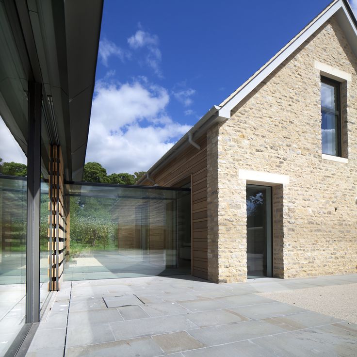 Contemporary glass link to stone farmhouse Contemporary Entryway, Contemporary Stairs, Contemporary Barn, Manor Farm, Glass Extension, Contemporary Building, Contemporary Hotel, Contemporary Exterior, Contemporary Fireplace