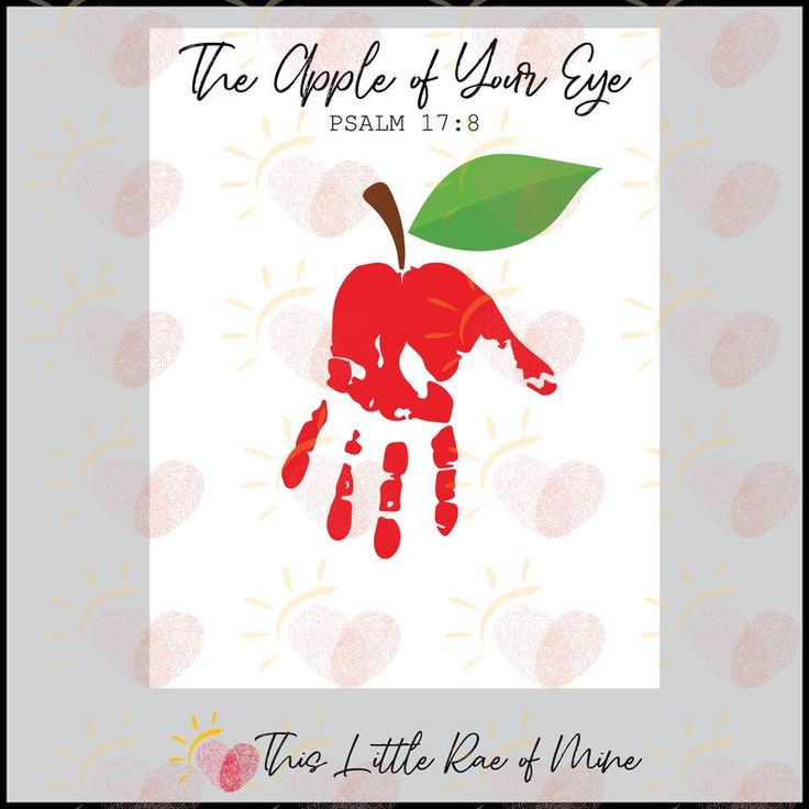 the apple of our eye is painted red and green with handprints on it