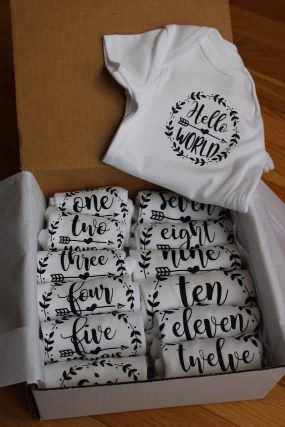 Cricut Baby Shower, Monthly Onesies, Idee Cricut, Cricut Baby, Projets Cricut, Diy Baby Gifts, Monthly Milestone, Baby Grow, Baby Box