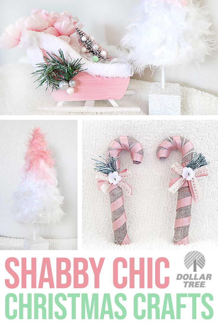 the collage shows how to make shabby chic christmas crafts with fabric and feathers