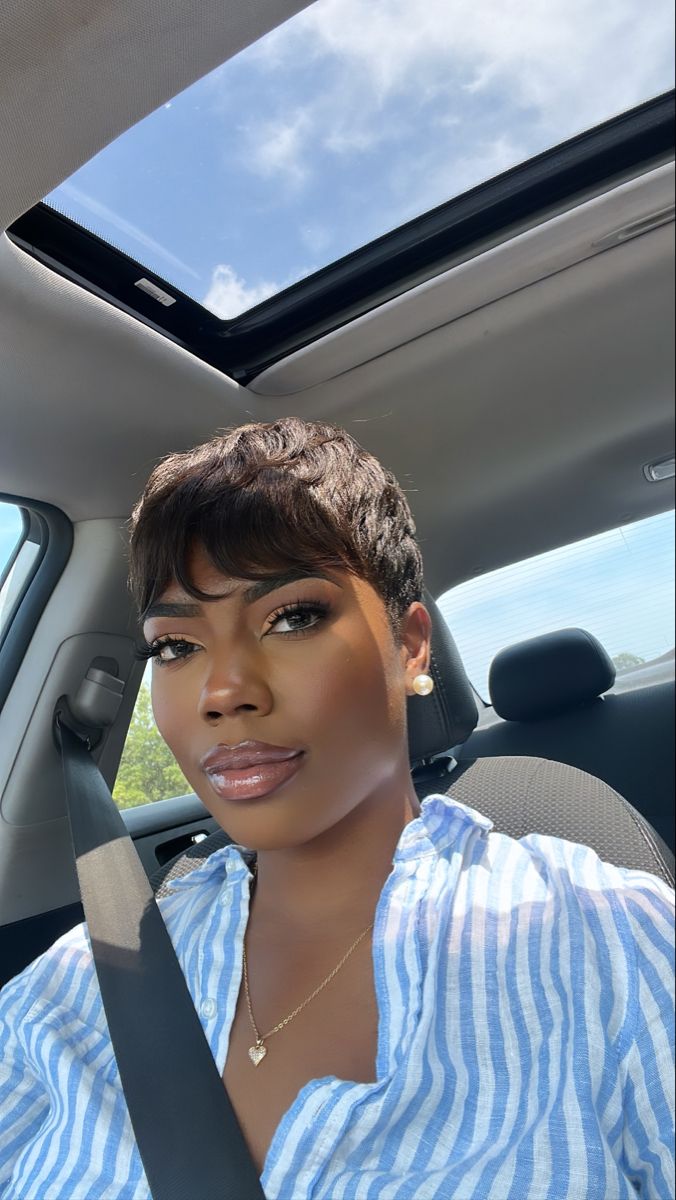 Honey Brown Pixie Haircut Black Women, Pixie Haircut Weave, Light Brown Pixie Haircut Black Women, Face Framing Pixie Cut, Pixie Haircut Wig, Brown Pixie Cut Black Women, Pixie Wig Hairstyles, Natural Pixie Haircut Black Women, Pixie Cut Outfits