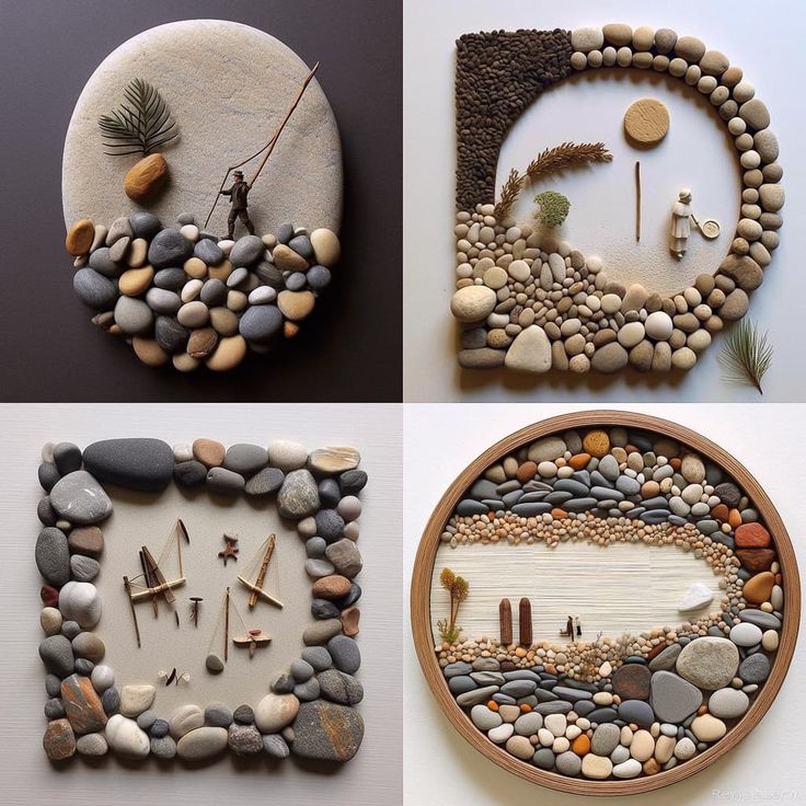 four different pictures with rocks and stones in them