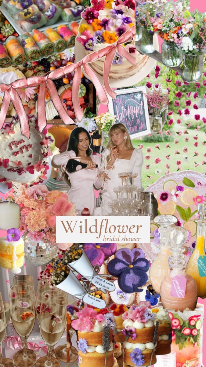 Wildflower bridal shower collage theme Diamond Of The Season Bridal Party, Spring Into Love Bridal Shower Theme, Wild Flower Bridal Shower Theme, Wildly In Love Bridal Shower Theme, Bridal Shower Flower Theme, Wild Flower Bridal Shower Ideas, Wildflower Bachelorette, Love Is Blooming Bridal Shower Theme, Butterfly Bridal Shower Ideas