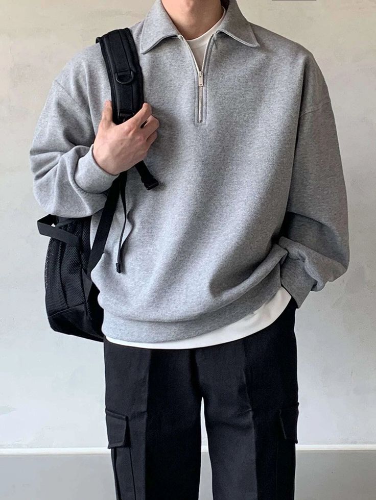 Casual Half Zip Sweatshirt – Shirts In Style Men Sweatshirt Outfit, Husband Outfits, Hot Costume, Classy Outfits Men, Dope Outfits For Guys, Men Stylish Dress, Dropped Shoulder Sweatshirt, Guys Clothing Styles, Fashion Suits For Men