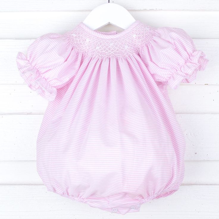 Celebrate in style with our Geo Smocked Pink Stripe Bishop Bubble! This charming pink stripe bubble features delightful geometric smocking and elegant bishop sleeves. With snaps in the stride for easy changes, it's perfect for your next special event! Geometric Smocking, Boys Belt, Girl's Back, Street Kids, Bubble Dress, Pajama Pant, Girl Falling, Fall Collections, Shop Swimwear