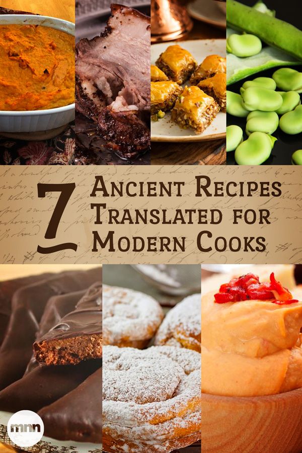 seven ancient recipes translated for modern cooks cover image with text overlay that reads, 7 ancient recipes translated for modern cooks