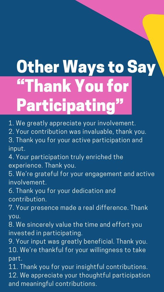 a blue and pink poster with the words thank you for participating in an event or seminar