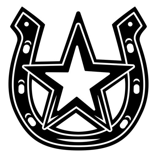 a black and white drawing of a star in a horseshoe