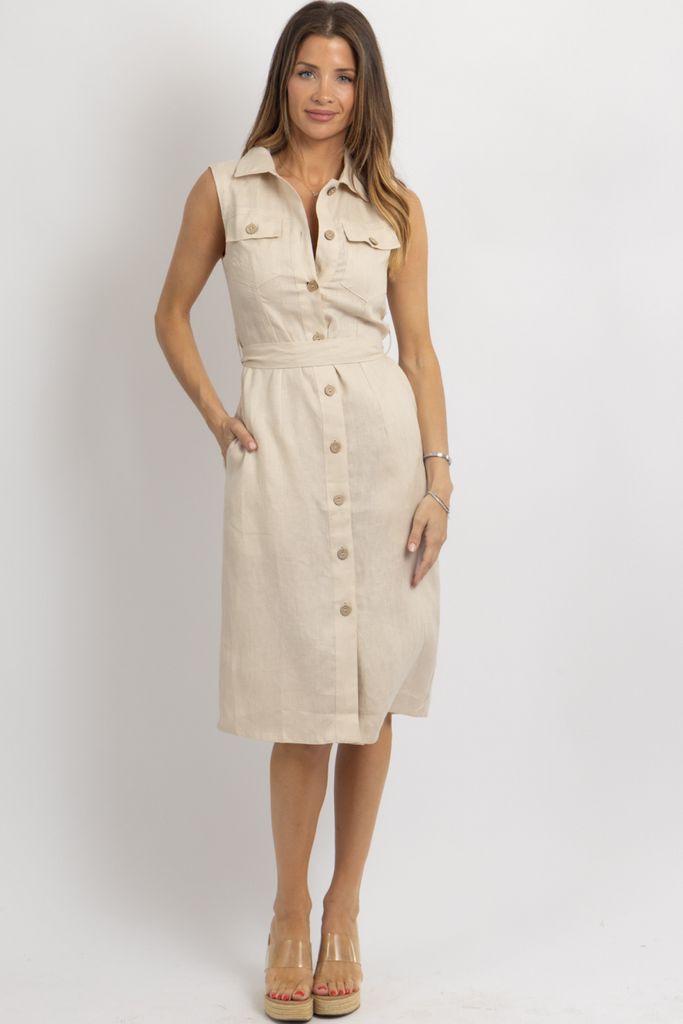 Linen Midi Dress, Effortless Chic, Midi Dress Sleeveless, Dress Sleeveless, Pocket Detail, Linen Dress, Front Pocket, Final Sale, On Demand