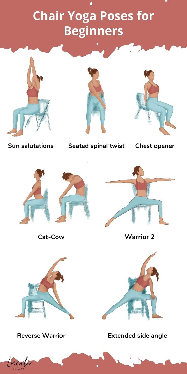 a woman doing yoga poses for beginners with the words, chair yoga poses for beginners