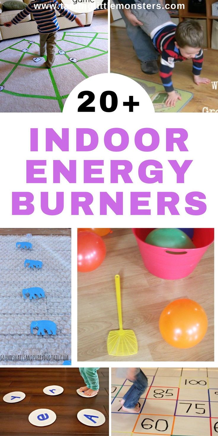 the top 20 indoor energy activities for children to play with and learn numbers, shapes, and colors