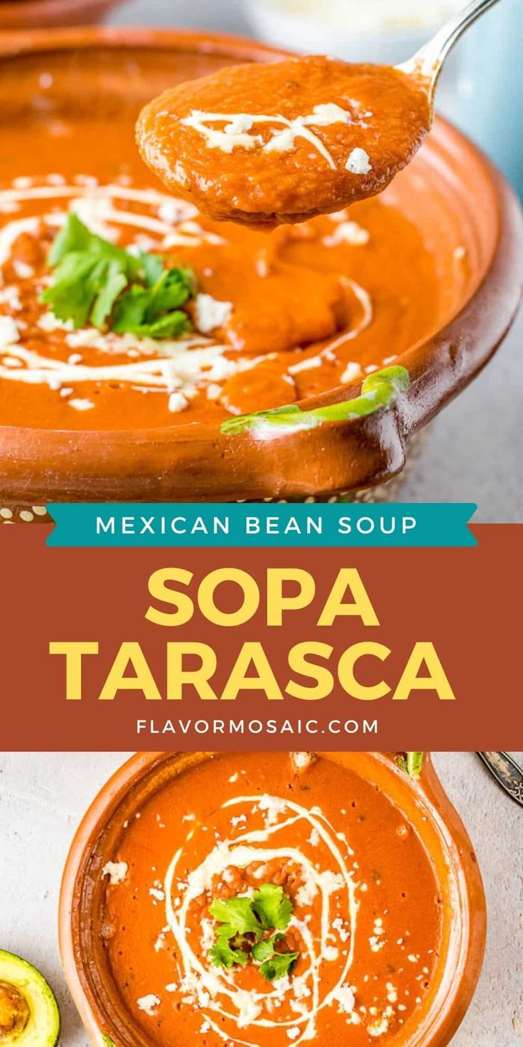 mexican bean soup in a bowl with a spoon