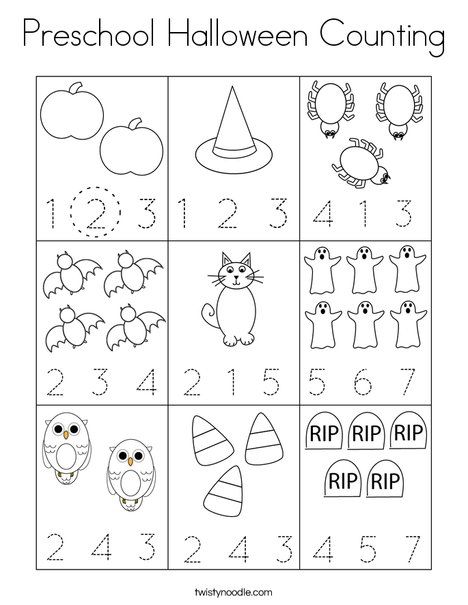 preschool halloween counting worksheet with numbers and pictures