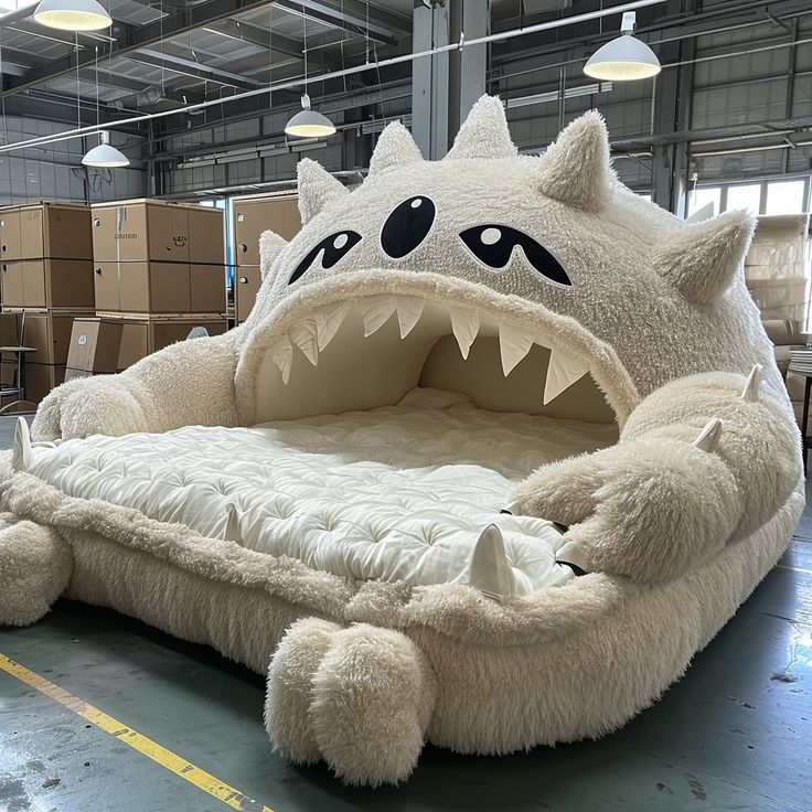 a bed made to look like a monster with its mouth open