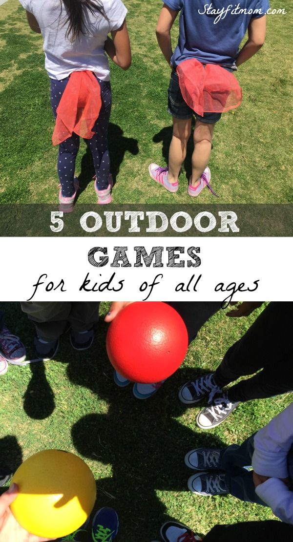 kids playing with toys in the grass and text that reads 5 outdoor games for kids of all ages