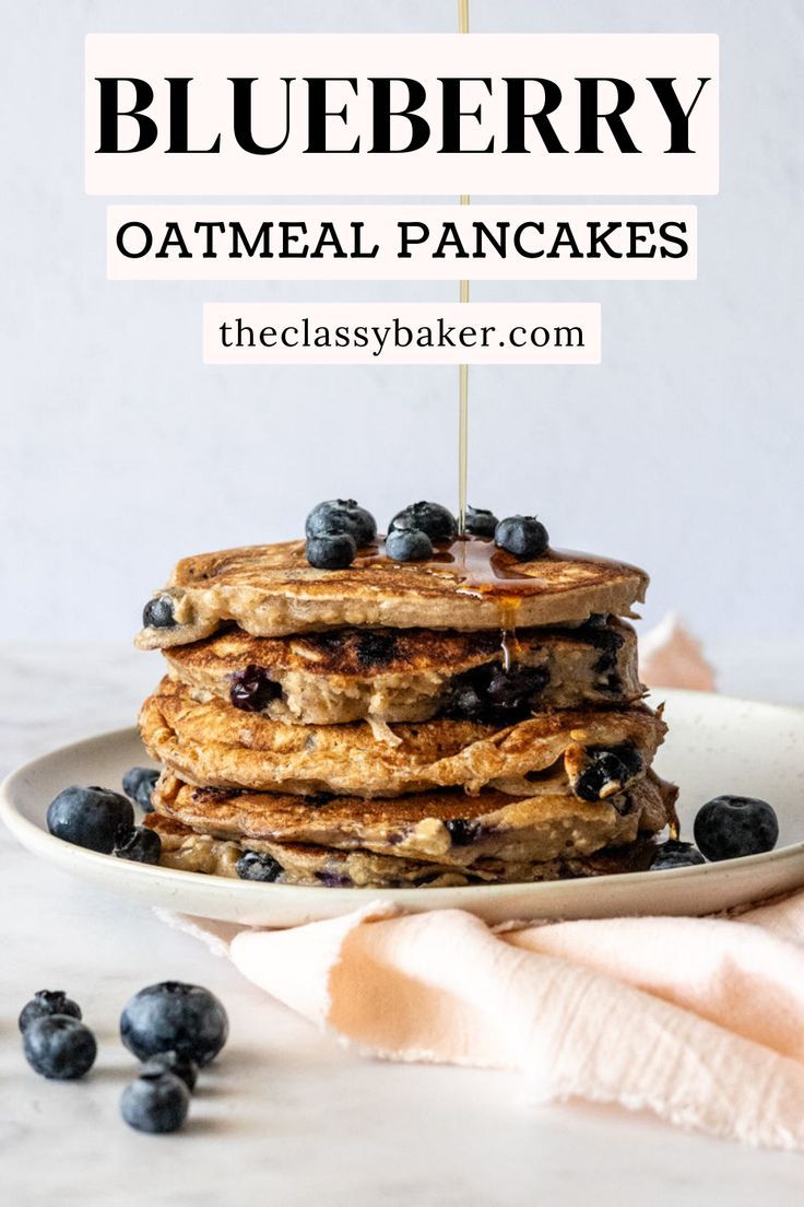 blueberry oatmeal pancakes stacked on top of each other