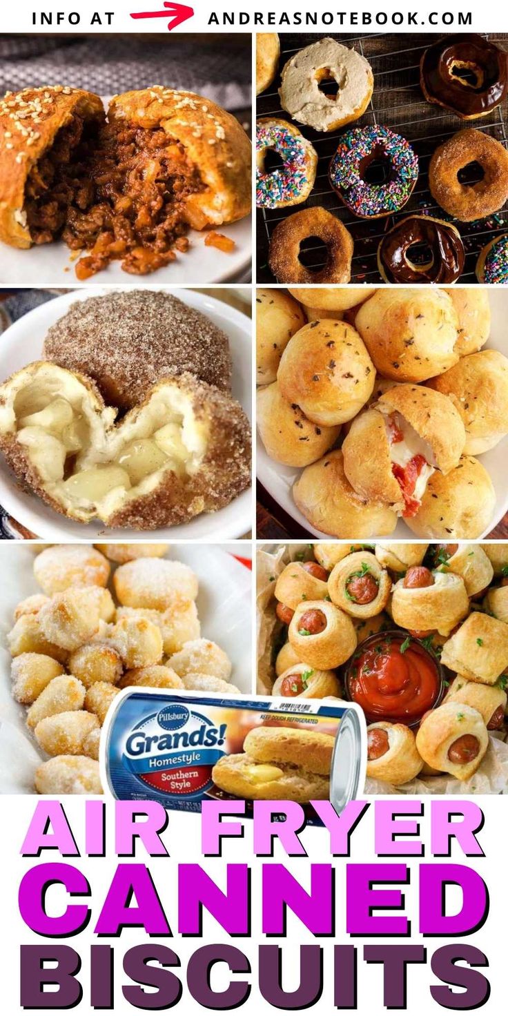 an advertisement for air fryer canned biscuits with images of donuts and doughnuts