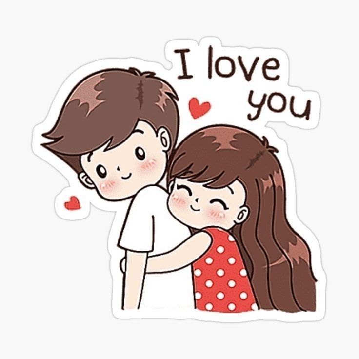 a couple hugging each other with the words i love you written on it sticker