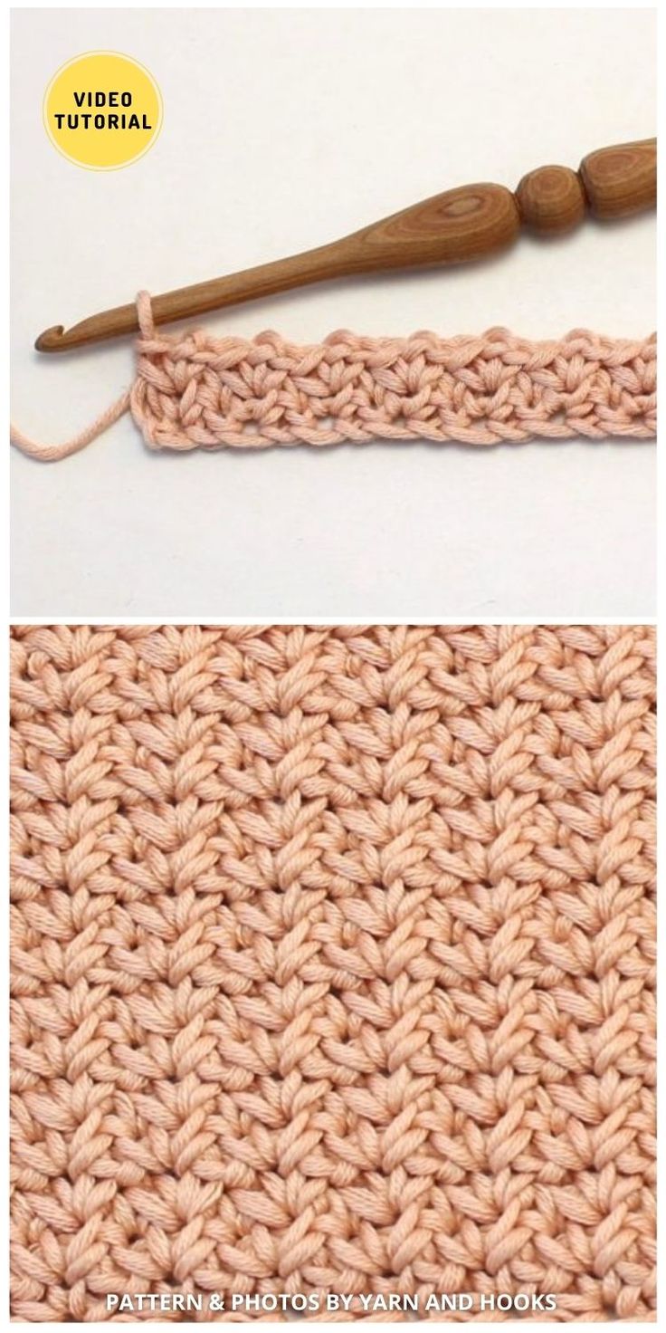 the crochet stitch is being worked on with an old knitting needle and yarn