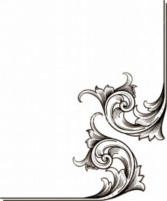 an ornate frame with swirls and scrolls on the edges, in black and white