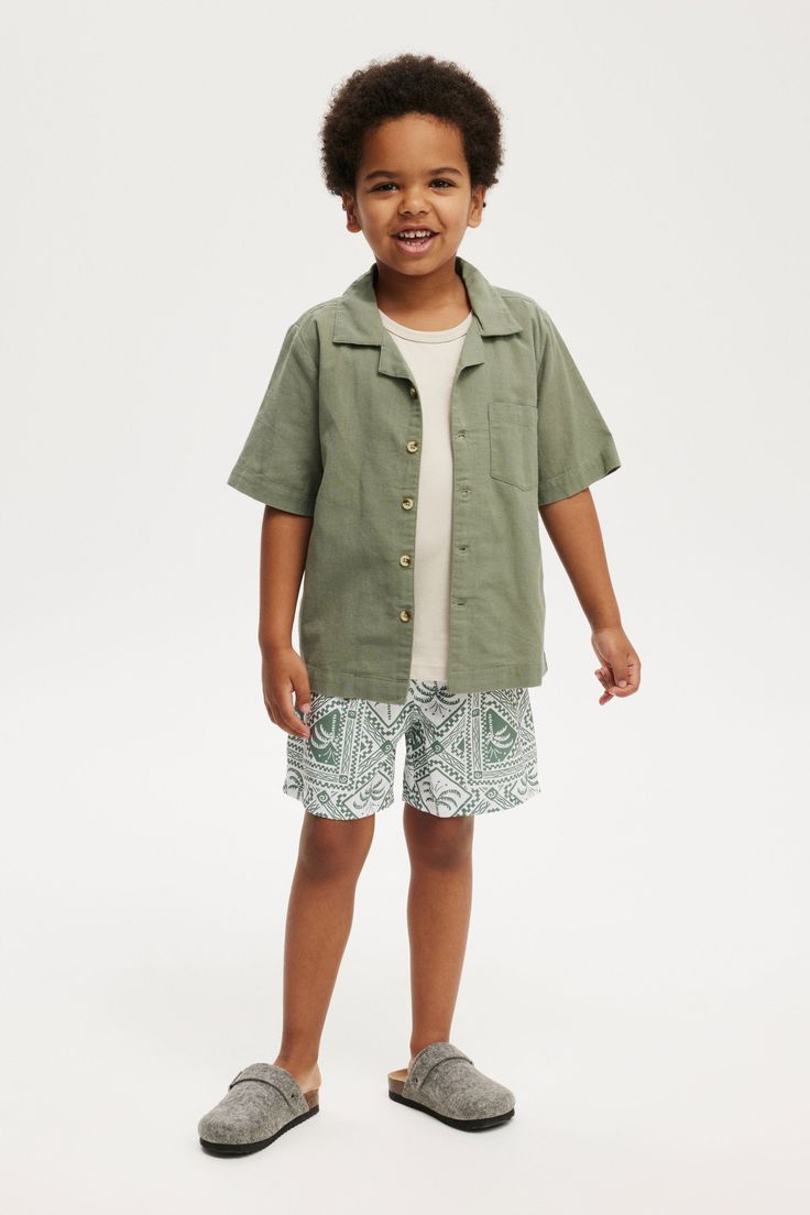 Short Sleeve Cabana ShirtCotton On Kids - Cabana Short Sleeve Shirt - Swag GreenKids | Boys | Clothing | ShirtsKids | Boys | Clothing | ShirtsKids | Boys | Clothing | Shirts Relaxed Fit Khaki Beach Shirt, Relaxed Fit Khaki Shirt For Beach, Khaki Cotton Tops For Vacation, Summer Khaki Shirt, Relaxed Fit Khaki Top For Vacation, Khaki Relaxed Fit Top For Vacation, Khaki Collared Top For Summer, Summer Khaki Shirt With Camp Collar, Khaki Camp Collar Shirt For Summer