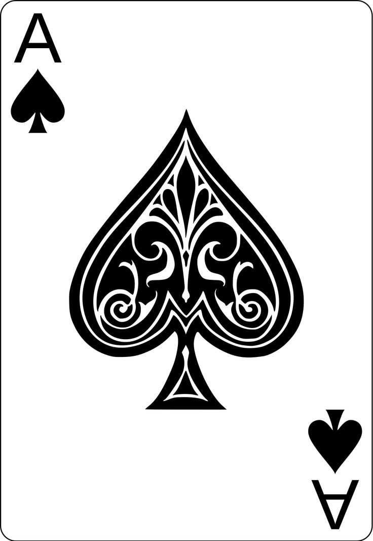 a playing card with spades and hearts on the sides, in black and white