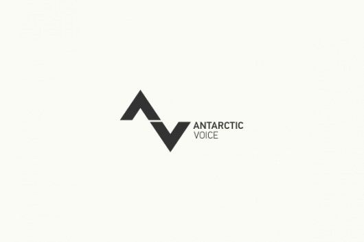 the logo for an arctic voice company, with black and white letters on it's side