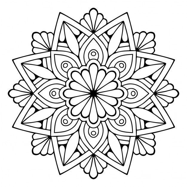 a black and white drawing of an intricate flower design, with lots of details on the petals