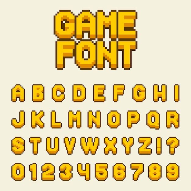 an old school pixel font and numbers set up to spell out the letters for video games