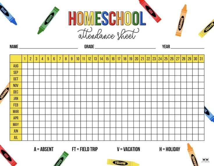 the homeschool attendance sheet is filled with markers and crayons to help students learn